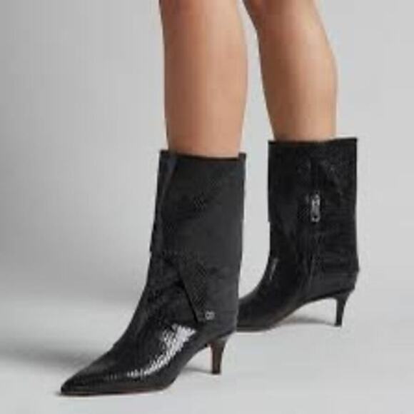 Franco Sarto Alberta Bootie in Black Lizard Womens Calf High Boots Kitten Heel - Picture 2 of 9